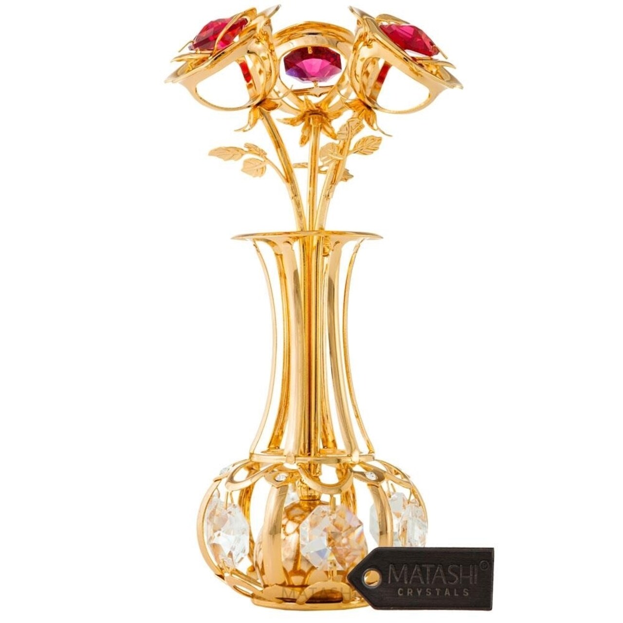 Matashi 24K Gold Plated Flowers Bouquet And Vase W/ Red And Clear Crystals 24K Gold-Plated Table Top Decorations